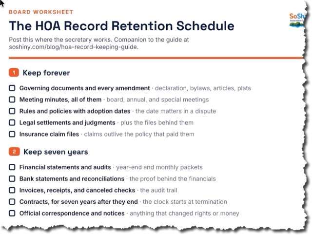 Preview of The HOA Record Retention Schedule